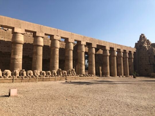 Stone columns and sphinxes at Karnak Temple