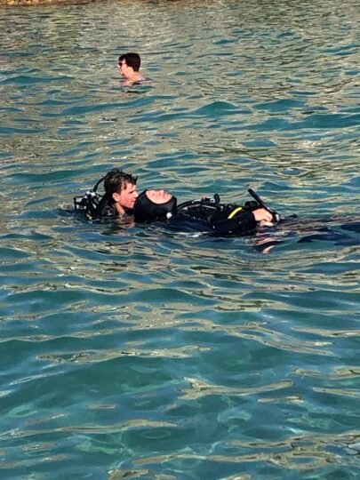 Divers practising surface rescue skills during the PADI Rescue course in Hurghada